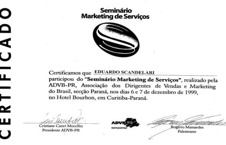 1999 - Certificado Seminário Marketing de Serviços