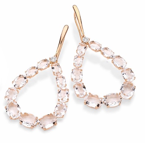 Brinco ouro rose, quartzos translúcidos 15,14CT, diamantes 0,03CT.