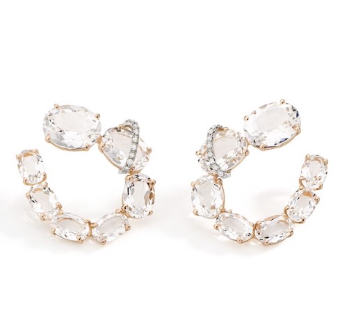 Brinco ouro rose e branco, quartzos translúcidos 10,00CT, diamantes 0,08CT.