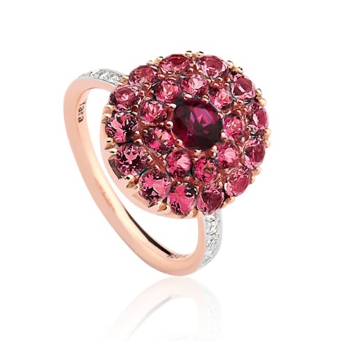 Anel Ouro Rose Topázio Vermelho Topázio Pink e Diamantes