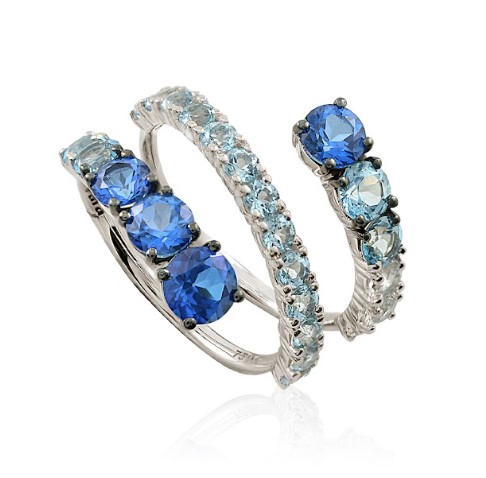 Anel Ouro Branco Topázio Azul Topázio Branco