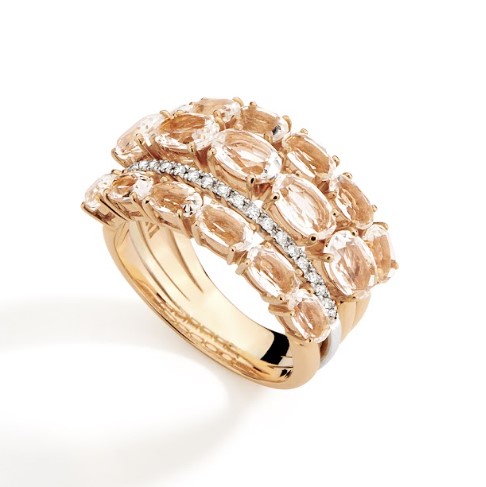 Anel ouro rose e branco, quartzos translúcidos 4,28CT, diamantes 0,09CT.