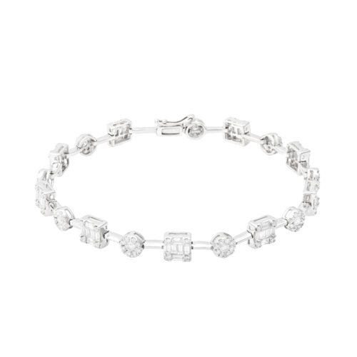 Pulseira Ouro Branco Diamantes Baguetes e Brilhantes 2,54 Quilates