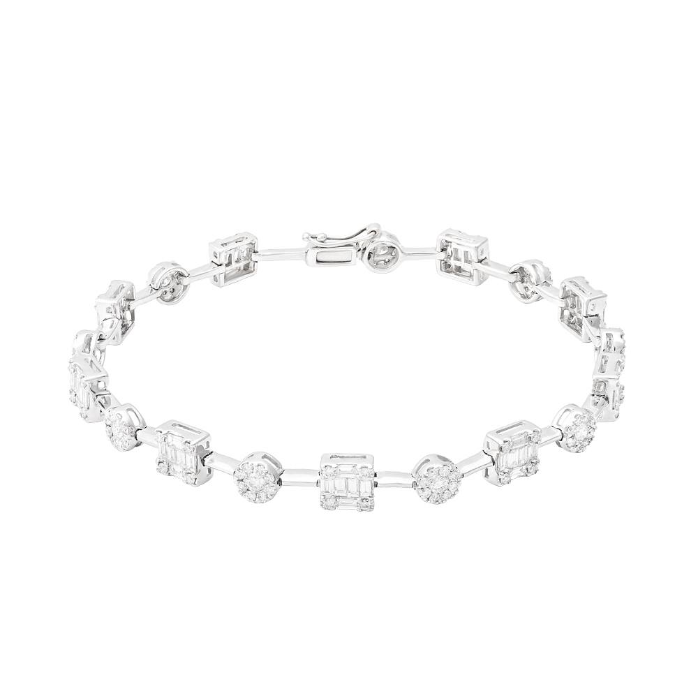 Pulseira Ouro Branco Diamantes Baguetes e Brilhantes 2,54 Quilates
