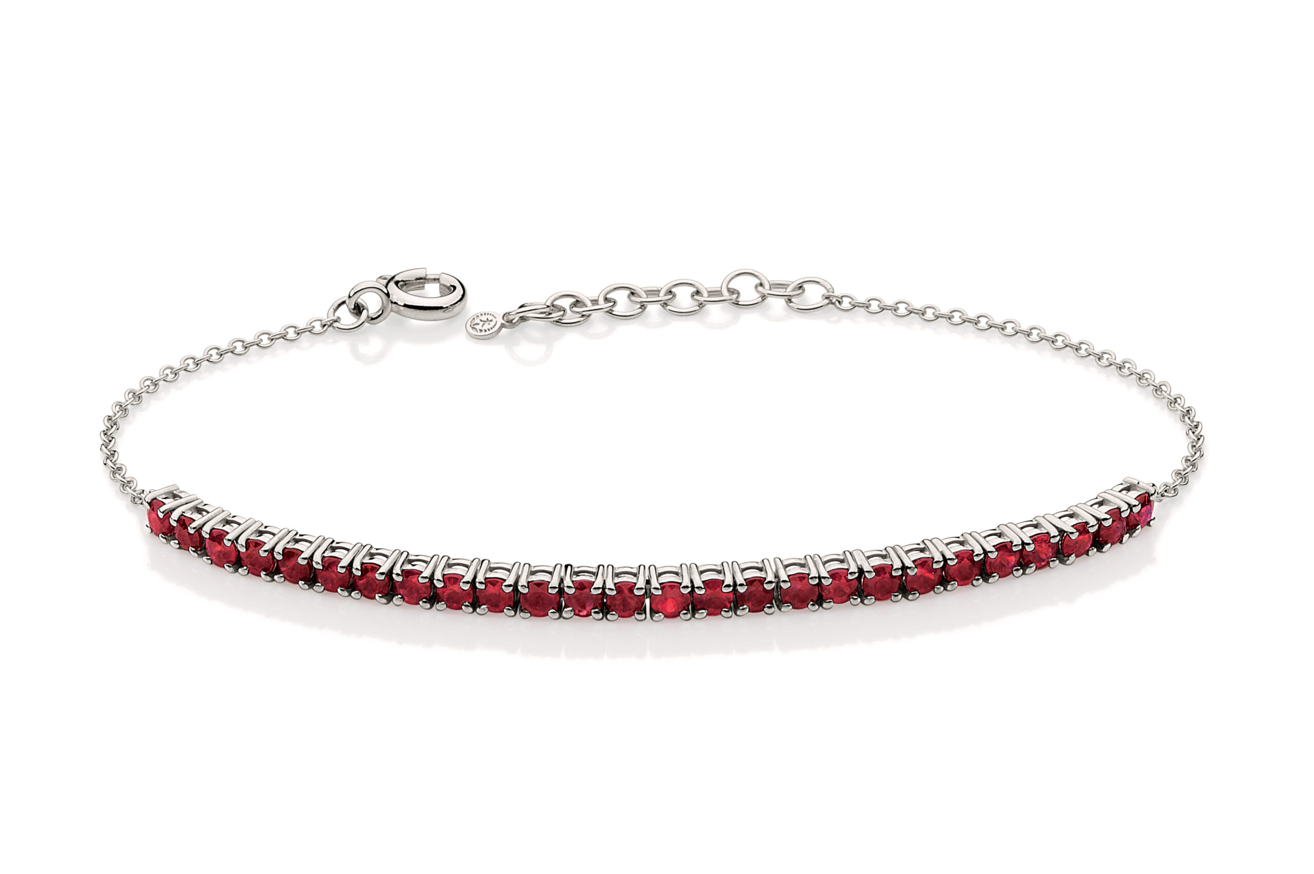 Pulseira meia riviera ouro branco com rubis.