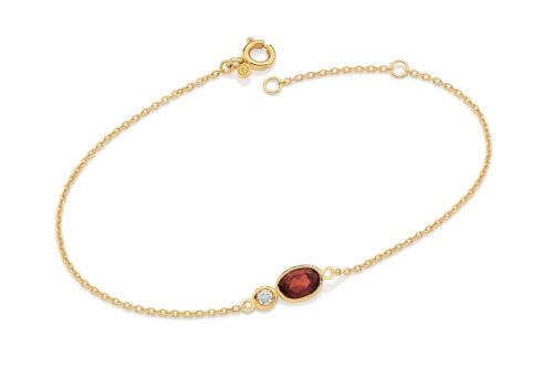 Pulseira ouro amarelo, granada e topázio branco.