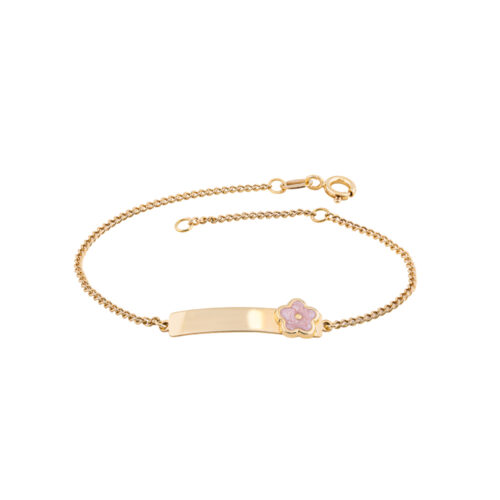 Pulseira infantil ouro amarelo placa flor esmaltada