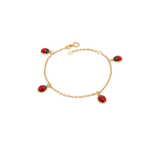Pulseira infantil ouro amarelo esmaltado joaninhas