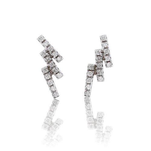 Brinco Ouro Branco Trio Palitos Diamantes 0,18 ct 