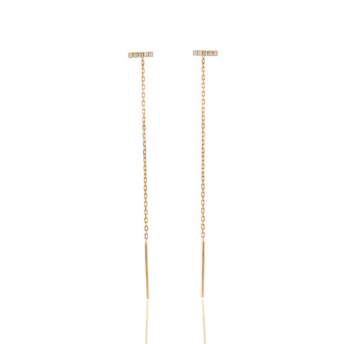 Brinco Ouro Amarelo Palito Corrente com Diamantes 0,06 ct 