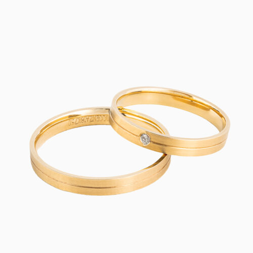 Par de Alianças ouro amarelo 3mm diamante na feminina