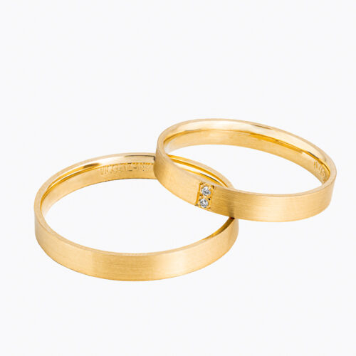 Par de alianças ouro amarelo 3mm diamante na feminina