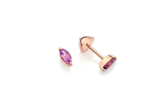 Brinco Solitário Ouro Rosé Turmalinas Rosa