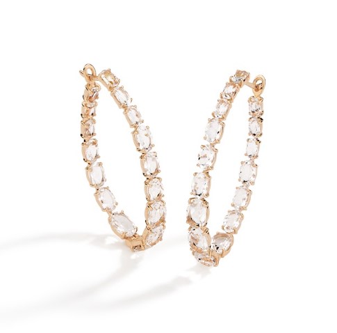 Brinco ouro rosé argola quartzos translucidos