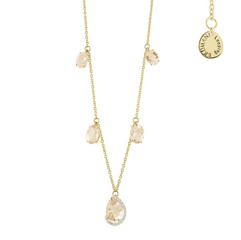 Gargantilha ouro amarelo quartzos translúcidos e diamantes