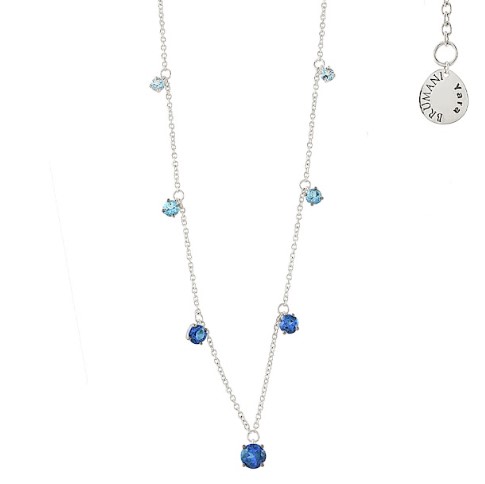 Gargantilha ouro branco pingentes topázios azuis