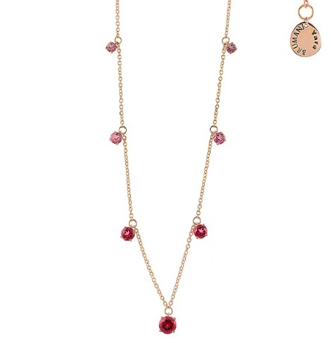 Gargantilha ouro rosé topázios brancos 0,24 ct, vermelhos 1,20 ct, pink 0,99 ct e diamantes 0,05 ct