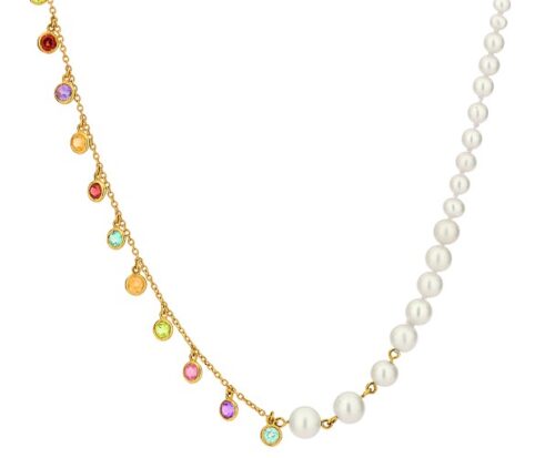 Colar ouro amarelo mix gemas brasileiras e pérolas 40 cm