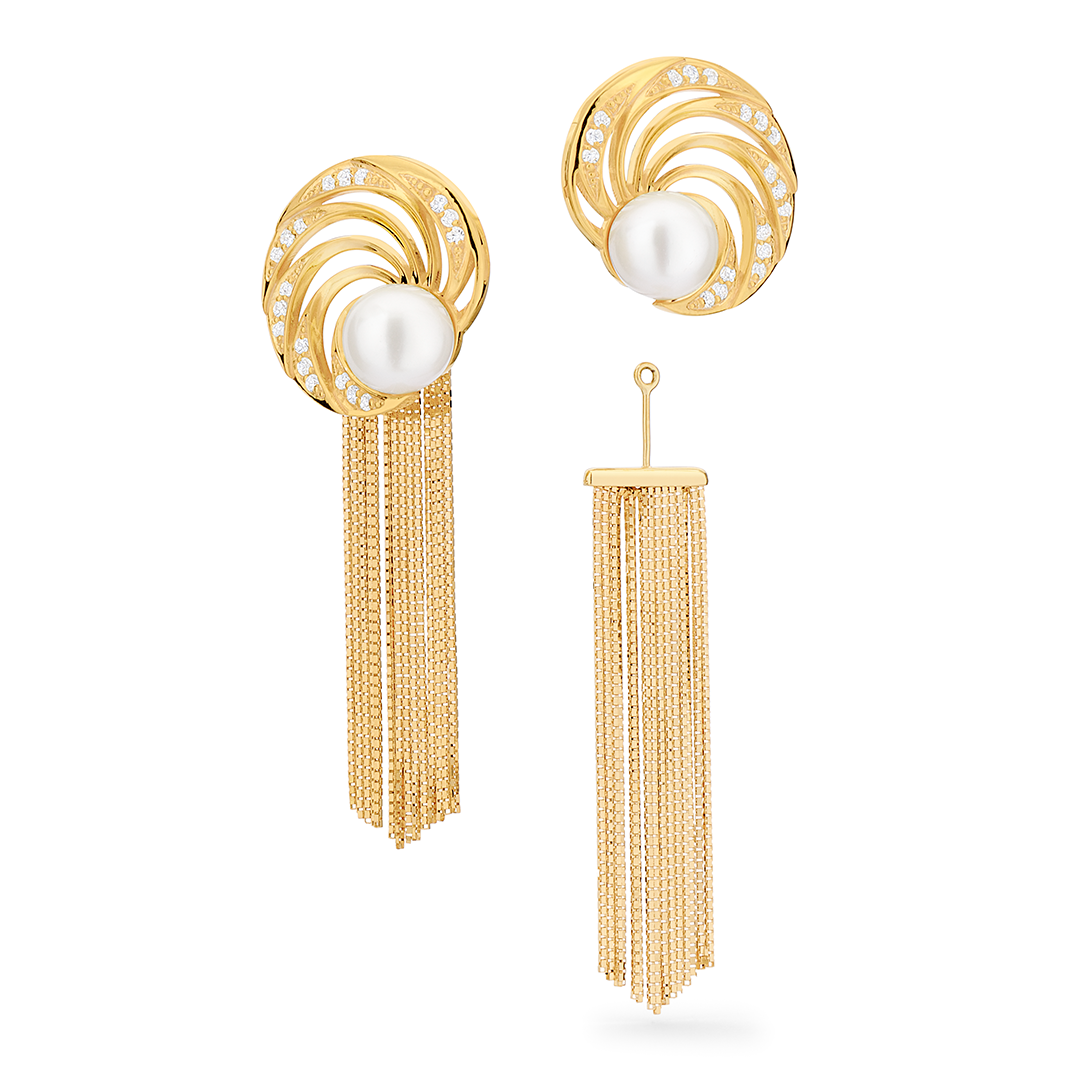 Brinco Ouro Amarelo, Pérola Akoya e Diamantes