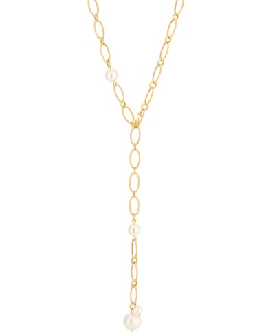 Colar ouro amarelo elos grandes e pérolas diversas 70 cm 