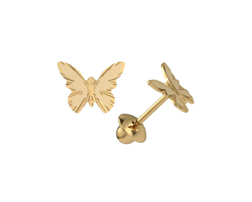 Brinco ouro amarelo infantil borboleta diamantado 