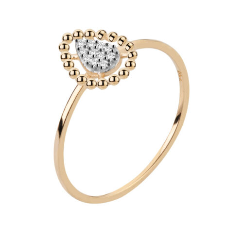 Anel Ouro Amarelo Gota com Diamantes