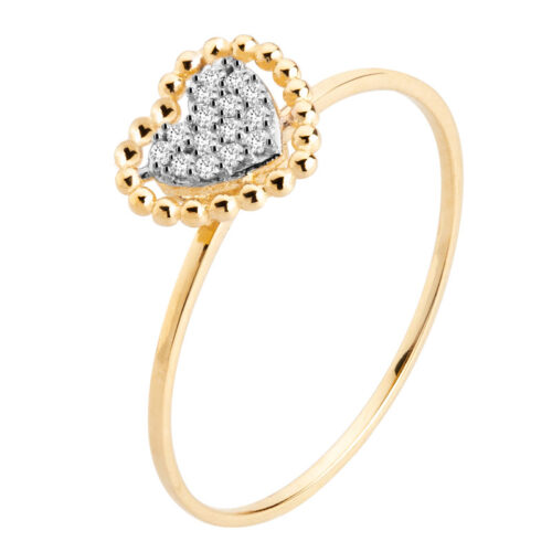 Anel Ouro Amarelo Coração com Diamantes