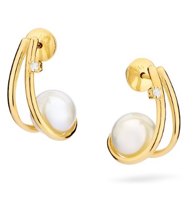 Brinco ouro amarelo com pérolas e diamantes 