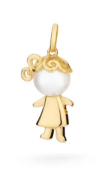 Pingente menina ouro amarelo com pérola 