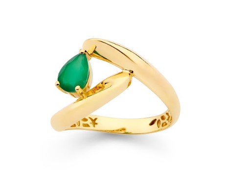 Anel ouro amarelo gota ágata verde 