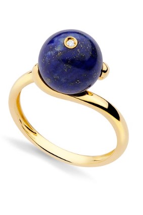 Anel ouro amarelo com lápis-lazúli e diamante 