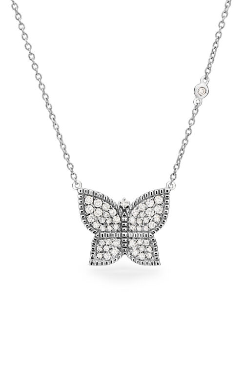 Gargantilha ouro branco borboleta com diamantes 