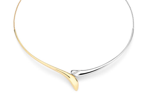 Gargantilha ouro amarelo e ouro branco com detalhe diamantes 