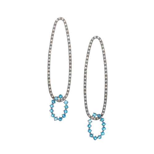 Brinco ouro branco com topázios london e diamantes brown