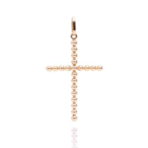 Pingente ouro amarelo cruz bolinhas 