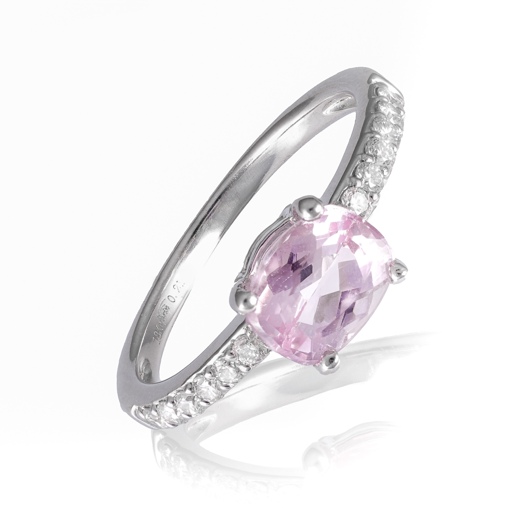 Anel Ouro Branco com Topázio Imperial e Diamantes