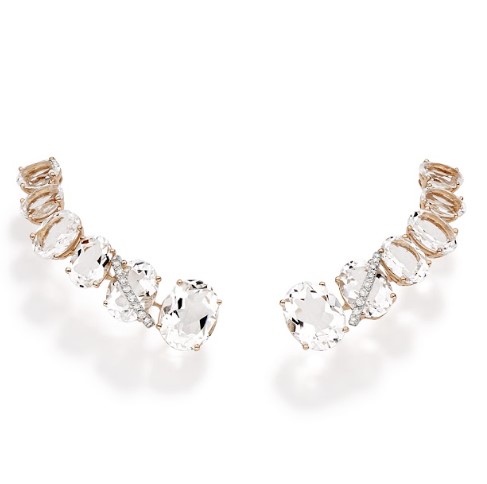 Brinco Ear Cuff Ouro Rosé com Quartzos e Diamantes