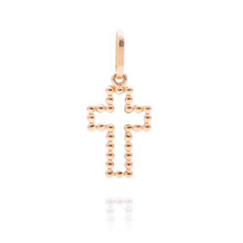 Pingente Ouro Amarelo Cruz Vazada Bolinhas