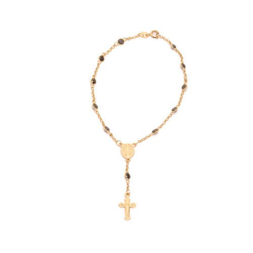 Pulseira Terço Ouro Amarelo com Zirconias Negras 18CM