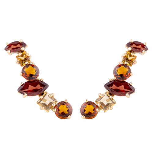 Brinco Ouro Amarelo Earcuff com Citrinos e Topázios