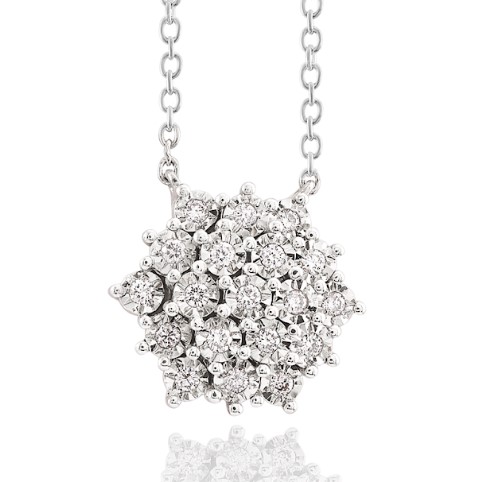 Gargantilha Ouro Branco Elos Finos com Pingente de Diamantes