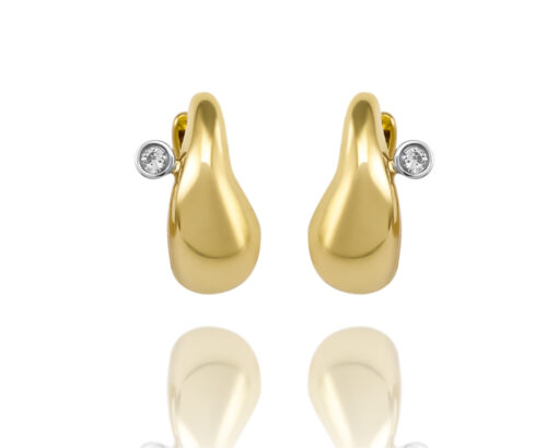 Brinco Ouro Amarelo Argola Média com Detalhes em Diamante