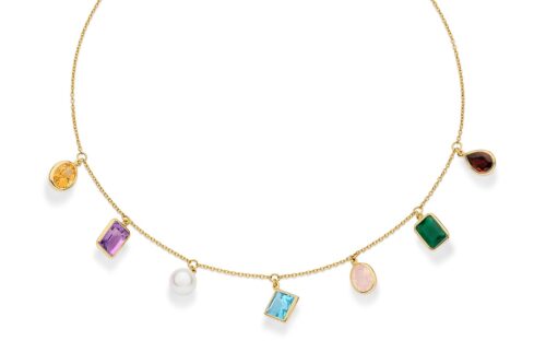 Gargantilha Ouro Amarelo Pingentes Gemas Brasileiras e Pérola