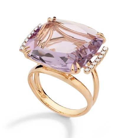 Anel Ouro Rosé com Ametista e Diamantes