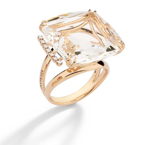 Anel Ouro Rosé Quartzo e Diamantes