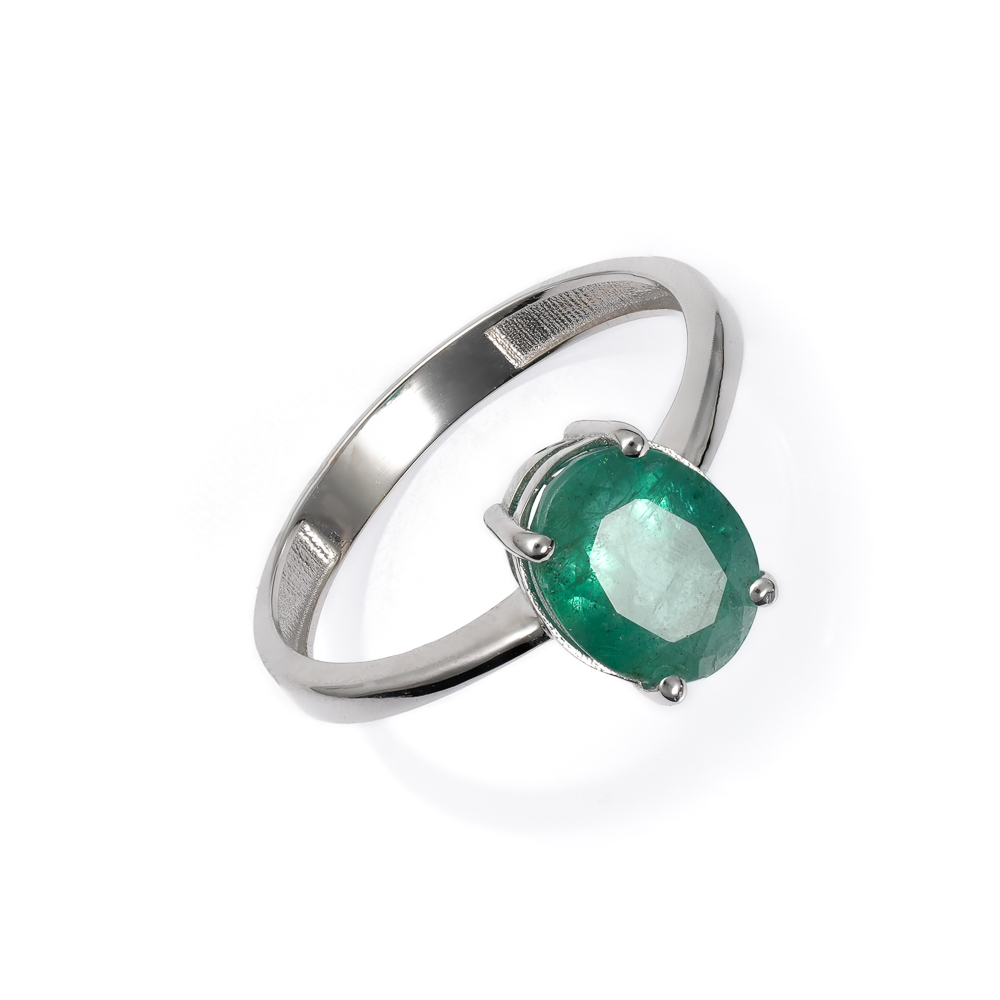 Anel Ouro Branco com Esmeralda Oval 2,26 CT - Certificado GFCO (Suiça)