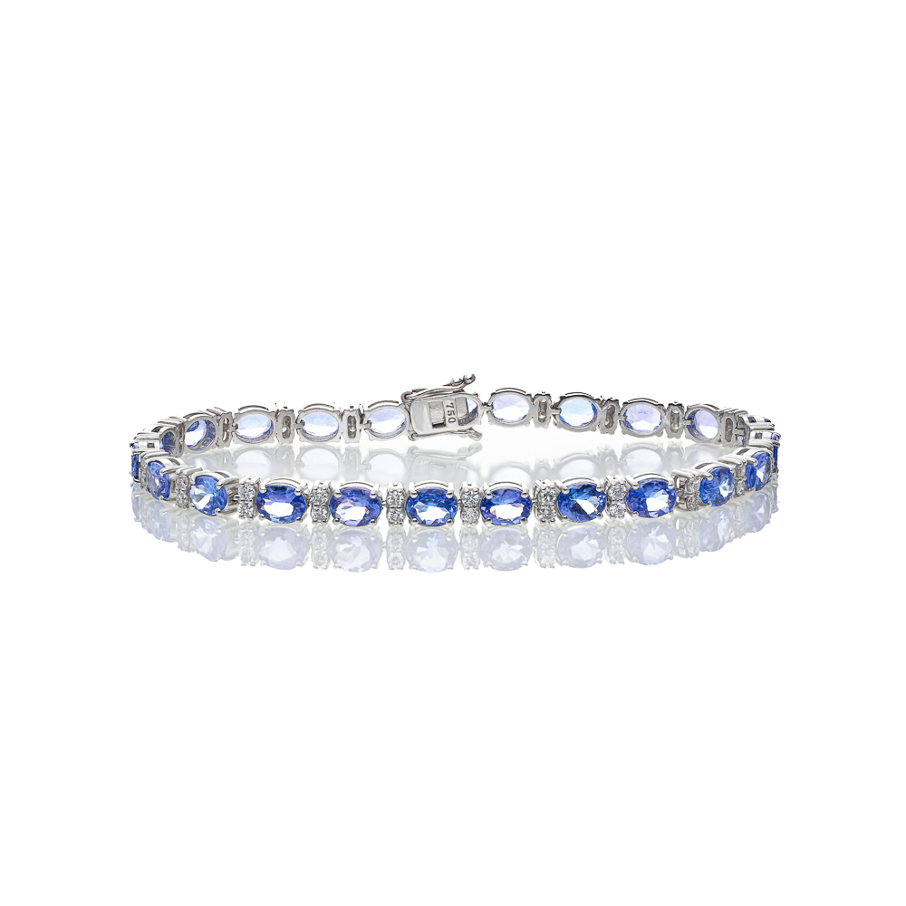 Pulseira Ouro Branco com Tanzanitas e Diamantes