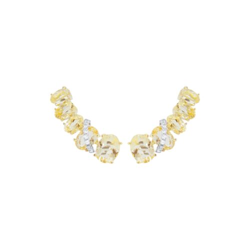 Brinco Ear Cuff Ouro Amarelo com Citrinos e Diamantes