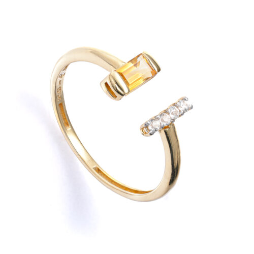 Anel Ouro Amarelo Aberto Topázios Brancos e Citrinos