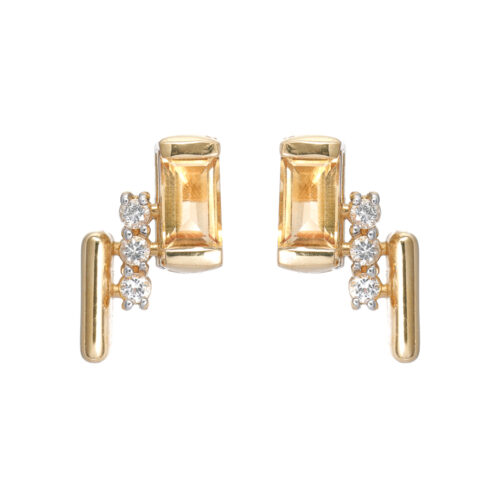 Brinco Ouro Amarelo com Citrinos e Topázios Brancos